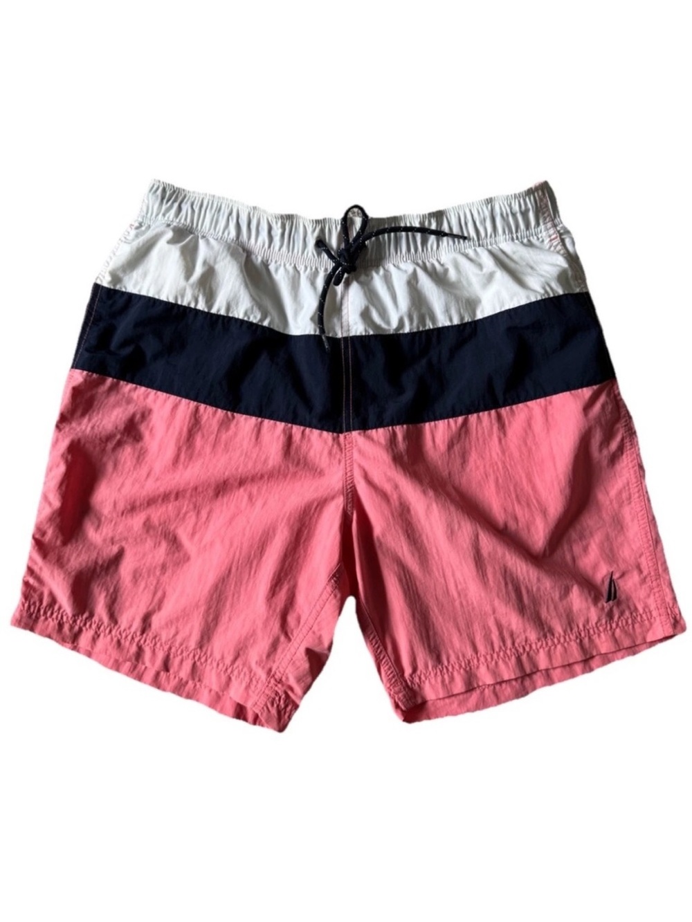 Nautica Men’s Swim Shorts Medium Trunks Board Blue White Peach Beach Outdoor EUC